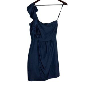 Gianni Bini Satin Dark Blue Size 4 One Shoulder Ruffle Mini Dress